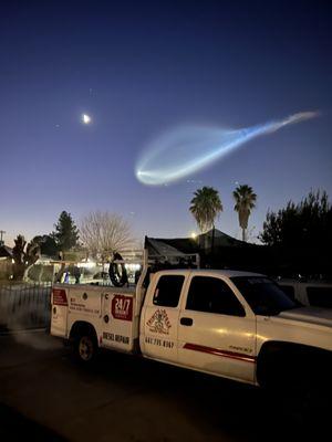 Caught this early in the morning rocket leaving earth and the closest planet to us. perfect timing