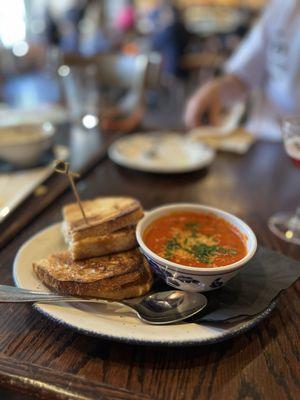 Grilled cheese + tomato soup  Soup was delicious grilled cheese was meh