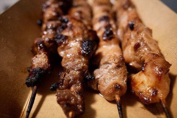 (L) Garlic pepper pork / (R) "huli huli chicken"