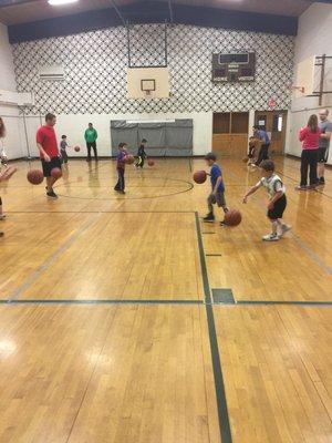 PreK and K Basketball practice.