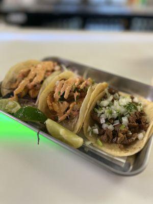 Fish taco, shrimp taco, asada taco