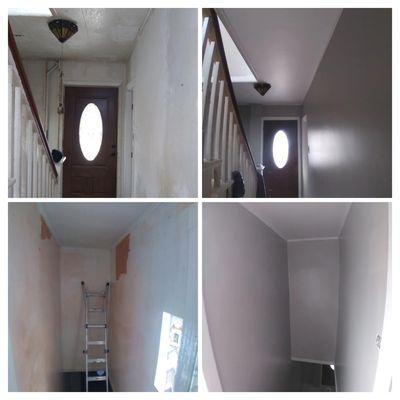 Interior Plaster cieling and walls resurfaced primed/painted in this 99 year old home.