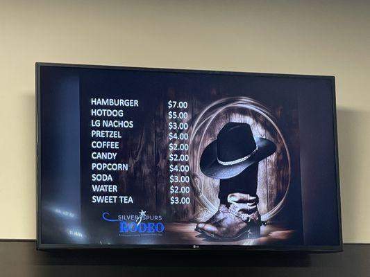 Concession stand menu