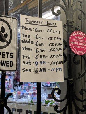 Store hours.