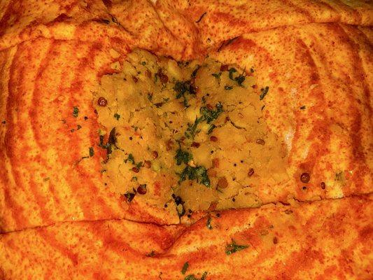 Mysore Masala Dosa inside filling & dried chutney spread