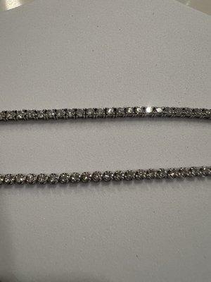 Comparing our tennis bracelets: classic setting on top & buttercup setting on the bottom