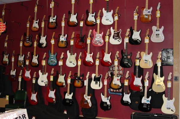 Fender Wall. We are an authorized dealer of Fender electric guitars, amps, basses, acoustic guitars and accessories.