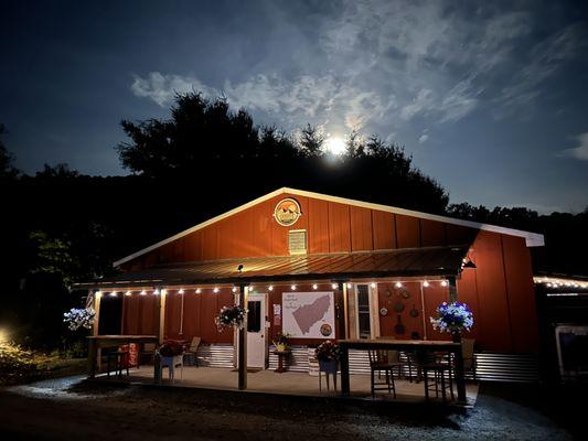 Crooked Mountain Store at night