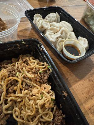 Dan dan noodles and pork & scallion dumplings