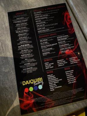 Drink menu (NOTE: rum punch and purple rain no longer exist)