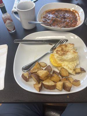 Minestrone, coffee, with egg and cheese biscuit