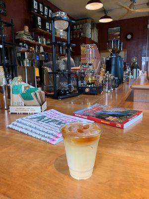 Nitro coffee with a little cream and sugar