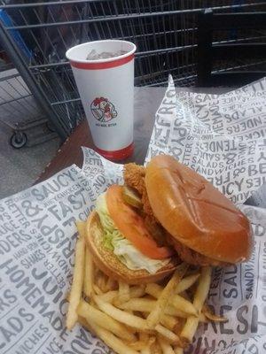 This is my chicken sandwich with freedom fries and coke.