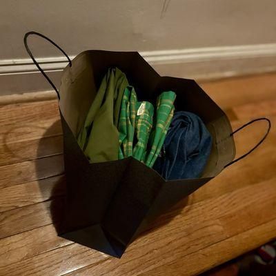 (from left) 60s jacket, plaid shirt, Wrangler snap-button jean shirt