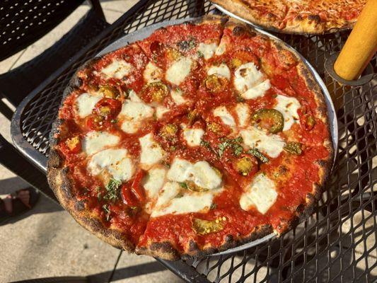 "High Heat" (Margherita w/ cherry peppers & hot honey)