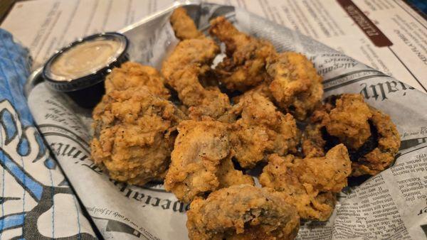 Fried Mushrooms. Definitely made in-house and not greasy. Delicious