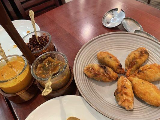 Fried vegetable momos (2 were eaten)