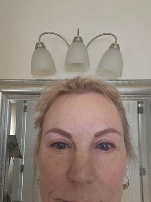 Permanent brow and top lid eyeliner the day after application