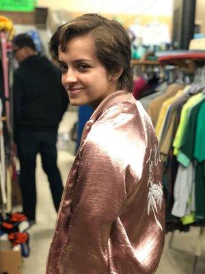 Cute Tone It Up Bomber jacket in rose gold that my daughter did not want but I loved it.
