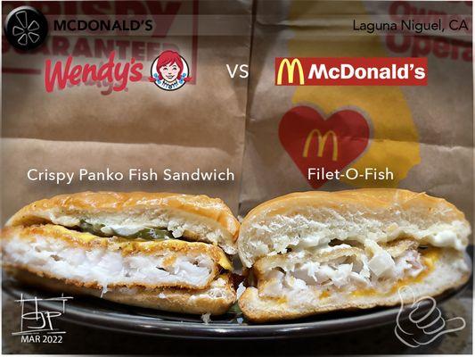 Wendy's wins overall, for the bigger, better sandwich but best value goes to McD's on Filet-O-Fish Friday.
