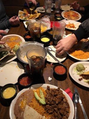 Great meal - Carne Guisada, carne Asad's tacos, steak nachos, shrimp enchiladas, grande platter, all amazing!!