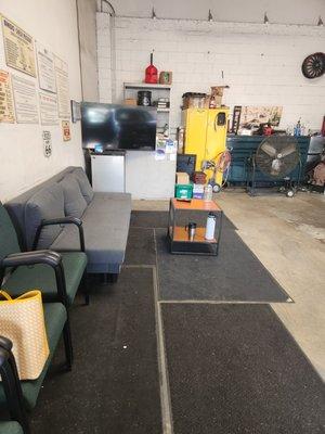 He's got a waiting area set up.