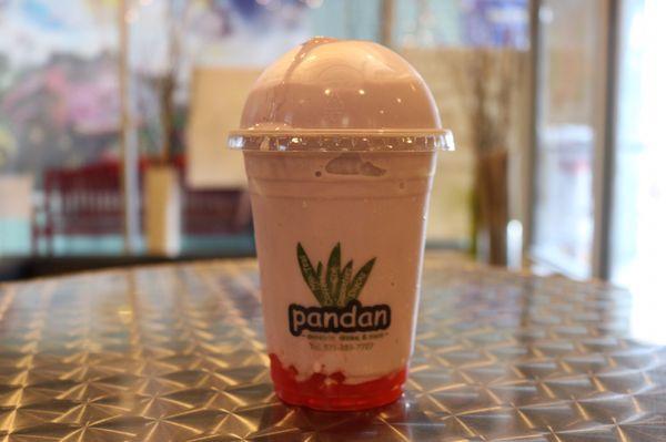 taro smoothie with strawberry jelly