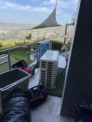 HVAC condenser replacement - before & after.