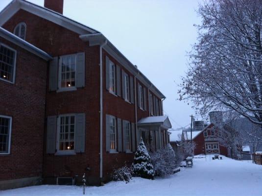 The house in the snow.