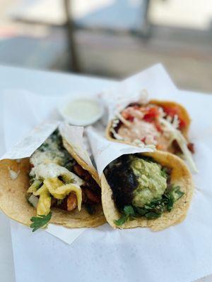 (left to right) Al pastor, carne asada, pescado