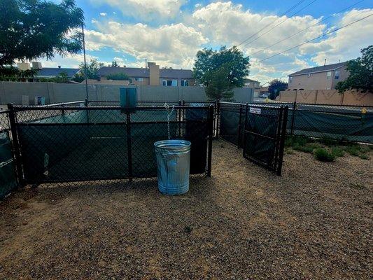 Exit, trash can & gate
