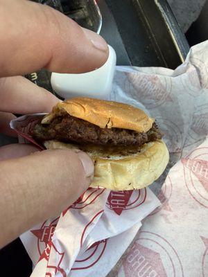 Burger is the size of an ear bud case. Don't come here.