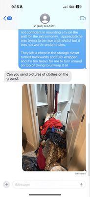 Messages showing the messy clothes they left on the floor thrown around