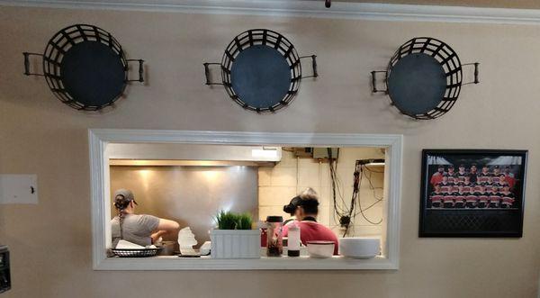 Hamburgers are cooked to order and really good, too.