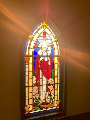 Stained glass window in the stairwell. So beautiful!