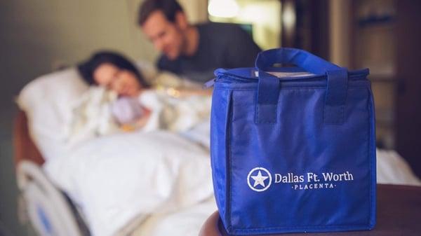 Happy family and their placenta safely in one of our transportation kits for us to pick up.