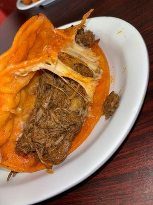 Inside the queso Birria tacos
