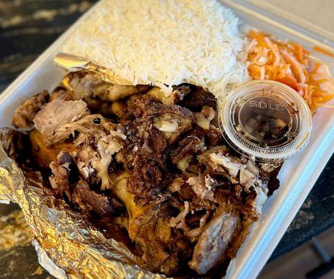 Chopped up and reheated Crispy Pata