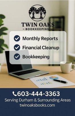 Digital flier showcasing the services that Twin Oaks Bookkeeping offers.