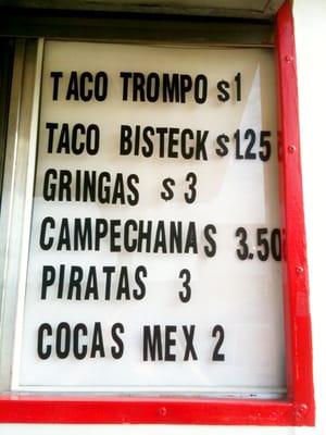 Menu with prices.