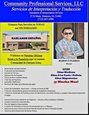 We are a multi service Professional Office here in Denison Iowa. We specialize in Translation & Interpretation Services.