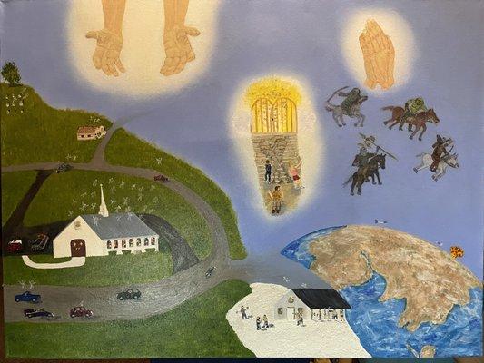 Raptured or Left Behind is original acrylic painting on 40x30x2" canvas signed on back by artist Dale Huffman $2200.