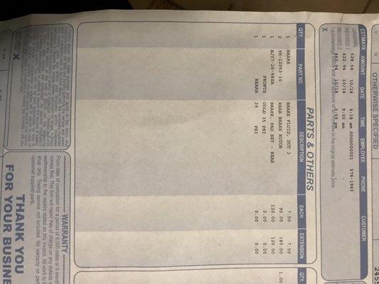 Parts overcharge almost double.