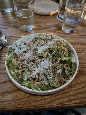 Caesar salad. Crunchy toast with cheese. Where's the lettuce??