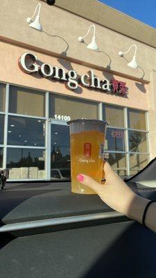 Green tea strawberry cheese foam