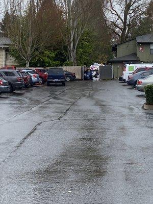 Overflowing trash, the usual occurrence.