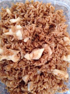 Chicken fried rice? I guess there was chicken and rice but nothing else, including flavor.