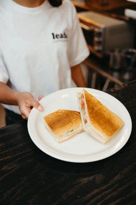 Avocado, Tomato, Onion Sandwich