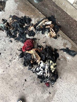 Clothes that were caught on fire in the dryer