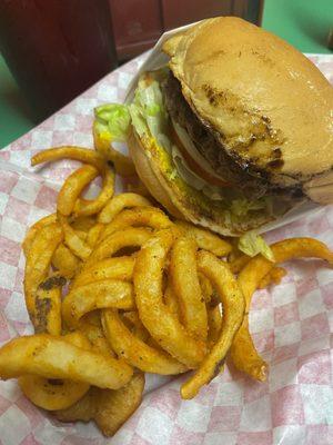 Hamburger & curly fries